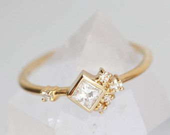 Small Diamond Cluster Ring, Mini Cluster Ring, Princess Diamond Ring, Delicate Cluster Ring, Square Diamond Ring, Delicate Engagement Ring Cluster Diamond Ring, Delicate Engagement Ring, Princess Diamond Ring, Diamond Ring Princess Cut, Bezel Engagement Ring, Art Deco Diamond Rings, Princess Cut Rings, Princess Cut Diamond, Princess Diamond