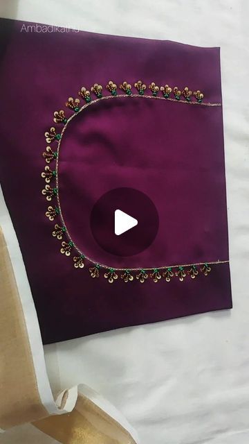 Hand Embroidery For Blouse Neck, Simple Beads Works On Blouse, Hand Work Embroidery Blouse Neck Design, Hand Work Designs For Blouses, Blouse Neck Embroidery Design, Back Neck Aari Work, Neck Beads Work, Aari Hand Work Designs, Simple Neck Embroidery Designs