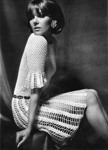 Nicole De La Marge wearing a crocheted mini dress, photo b… | Flickr 1960s Crochet, Fashion Eras, Crochet Skirt Pattern, Swinging 60s, Fashion 1960s, Vintage Flash, Crochet Wedding, Dress Photo, Sixties Fashion