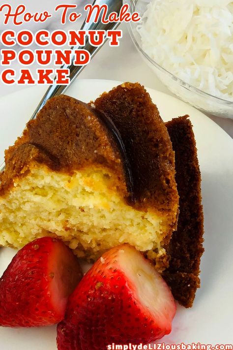 Quick, easy pound cake recipe from scratch. Moist and dense with scrumptious coconut flavor. Click here for this homemade pound cake recipe. #poundcakelove Coconut Pound Cake Recipe, Coconut Pound Cake, Decadent Cheesecake, Coconut Pound Cakes, Pound Cake Recipes Easy, Recipe Cheesecake, Homemade Sour Cream, Pinterest Food, Sour Cream Pound Cake