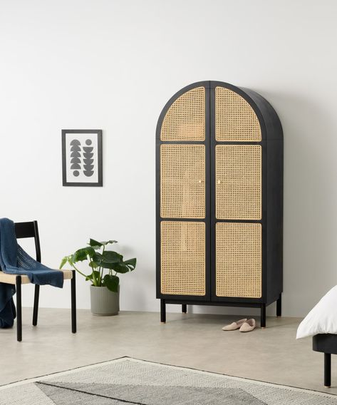 Ankhara Double Wardrobe, Rattan & Black Stain Oak | MADE.com Rattan Wardrobe, Rattan Bedroom, Wooden Almirah, Solid Wood Wardrobes, Sofa Bar, Wood Wardrobe, Double Wardrobe, Cane Furniture, Wardrobe Drawers