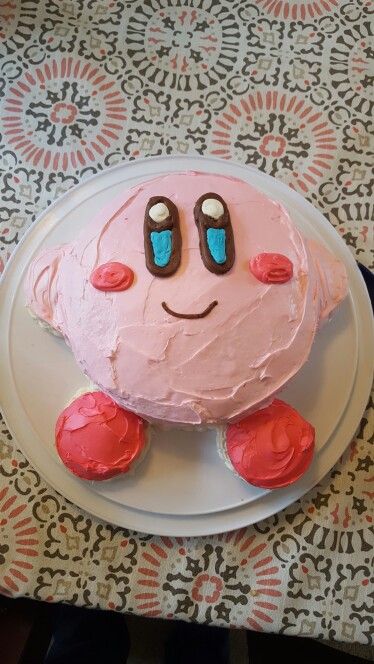 Kirby cake Kirby Birthday Party Ideas, Cake With Cotton Candy, Kirby Birthday Party, Kirby Cake, Kirby Birthday, Nintendo Birthday Party, Praline Ice Cream, Cotton Candy Cake, Nintendo Party