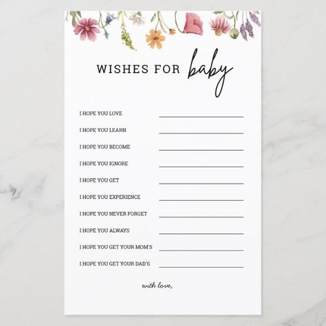 Wildflower Baby Shower Wishes For Baby Advice Card - Baby Shower Baby Shower Prayer, Baby Advice Cards, Bloom Theme, Prayer For Baby, Baby Shower Advice Cards, Baby Shower Wishes, Baby Shower Advice, Wildflower Baby Shower, Pastel Poster