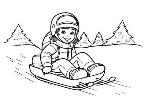 illustration of Joyful sledding coloring sheet Sports Coloring Pages, Sled, Winter Sports, To Color, Winter Season, Free Kids, Printable Designs, Coloring Sheets, Coloring Pages For Kids