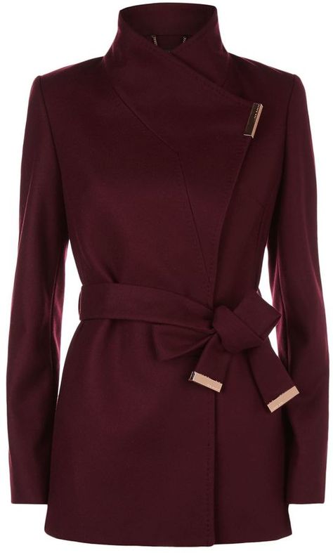 Classy!  Ted Baker Keyla Wrap Coat #winter#winterfashion#winteroutfits Ted Baker Coat, Ted Baker Jacket, Womens Dress Coats, Purple Coat, Ted Baker Dress, Work Coat, Wool Coats, Trendy Jackets, Dark Rose