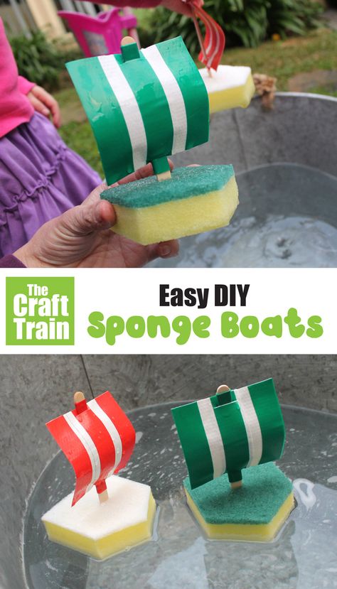 sponge boat craft DIY toy for kids | The Craft Train Recycled Crafts Kids Preschool, Sponge Crafts, Boat Craft, Train Crafts, Summertime Crafts, Boat Crafts, Transportation Crafts, Recycled Crafts Kids, Fun Summer Crafts