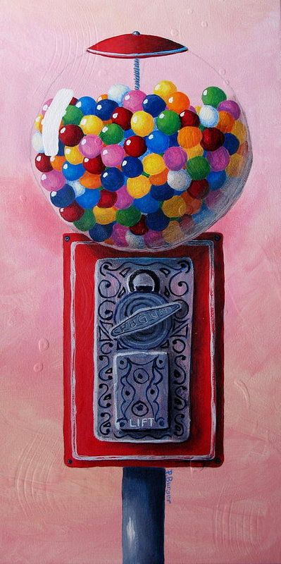 Vintage Gumball Machine, Diy Gumball Machine, Bubble Gum Machine, Retro Painting, Art Deco Bedroom, Colored Pencil Artwork, Candy Art, Gumball Machine, Ap Art