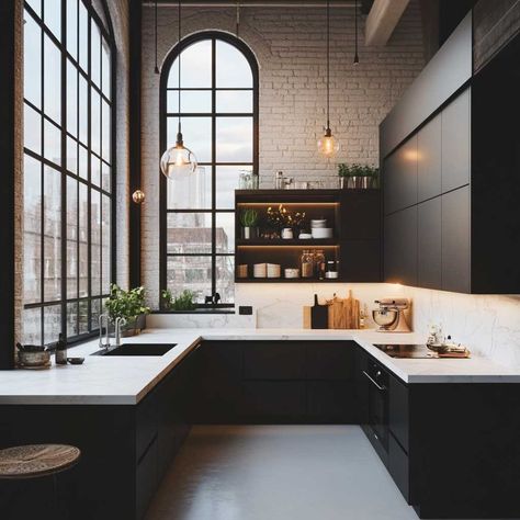 8+ Stylish Small Kitchen Arrangement Ideas for an Urban Loft • 333+ Inspiring Lifestyle Ideas Kitchen Modern Industrial, Kitchen Arrangement Ideas, Loft Style Kitchen, Small Breakfast Bar, Stylish Small Kitchen, Parisian Kitchen, Kitchen Loft, Kitchen Arrangement, Inspiring Lifestyle