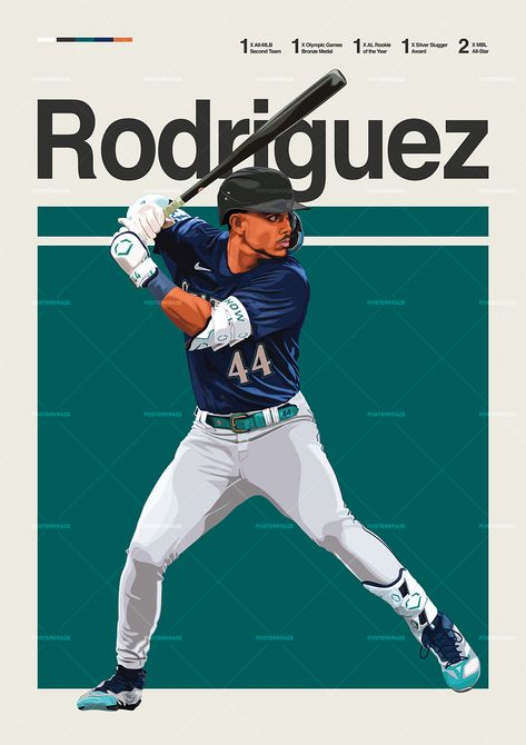 Julio Rodriguez poster featuring a mid century modern design style. The high-quality print showcases a beautiful digital drawing of Julio Rodriguez. Perfect for any Seattle Mariners fan looking to add some flair to their living space. Julio Rodriguez Wallpaper, Baseball Wallpapers, Sick Wallpapers, Baseball Wallpaper, Mlb Wallpaper, Mariners Baseball, Sports Office, Sports Drawings, Sports Posters