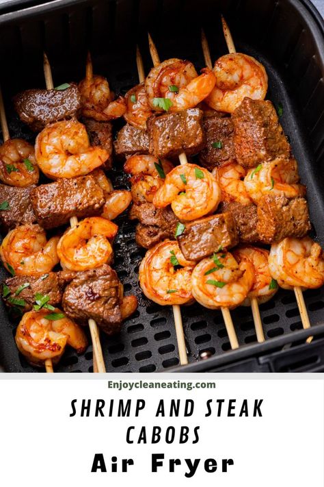 Shrimp And Steak Cabobs Air Fryer Steak And Shrimp, Steak Cabobs, Kabobs In Air Fryer, Kabobs Air Fryer, Steak And Shrimp Kabobs, Types Of Bellies, Shrimp Kabobs, Steak Kabobs, Air Fryer Steak