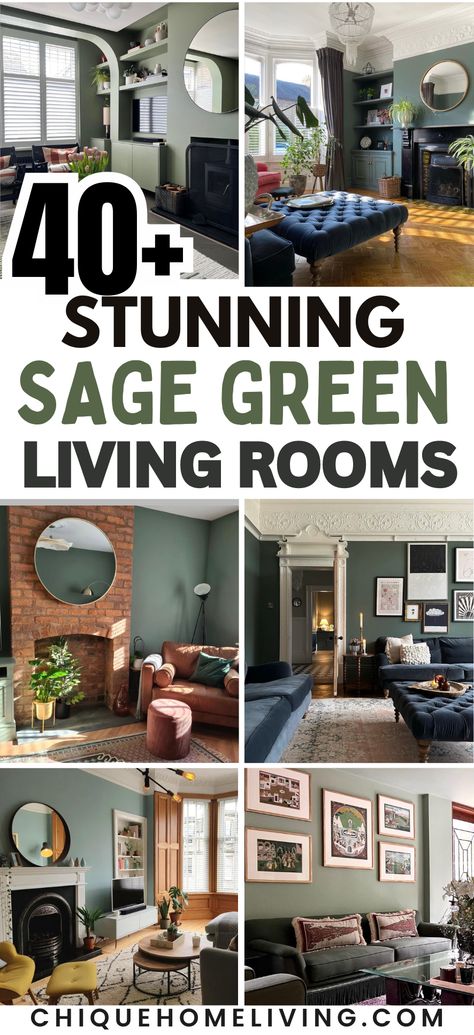 Bring tranquility and style into your space with these 40 Best Sage Green Living Room Ideas! 🌿✨ Discover the soothing elegance of sage green hues, from lush furniture to serene decor accents. Whether you prefer a modern look or a touch of vintage charm, these inspirations will elevate your living room. Dive into the world of calming color palettes and explore creative ways to incorporate sage green into your home. #SageGreenDecor #LivingRoomInspo #HomeInteriors #InteriorDesign Green Wall In Dining Room, Green Themed Interior Design, Greens For Living Room, Calming Lounge Decor, Open Floor Plan Green Walls, Sage Green Living Room Furniture, Green Living Room Color Scheme Ideas, Dark Green Blue Living Room, Blue Gray And Green Living Room