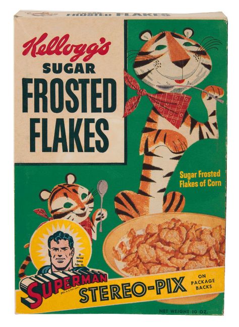 Hake's - KELLOGG'S "FROSTED FLAKES" CEREAL BOX… 80s School, Canada Life, Vintage Cereal, Sugar Frosting, Crunch Cereal, Cereal Boxes, Vintage Food, Cool Box, Old Advertisements