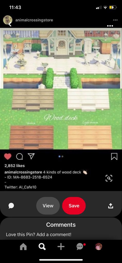 Acnh Wood Deck Code, Acnh Wood Deck Design Code, Animal Crossing Wood Deck, Acnh Patio Design Code, Acnh Patio, Animal Crossing Deck, Paths Acnh, Acnh Landscaping, Achn Ideas