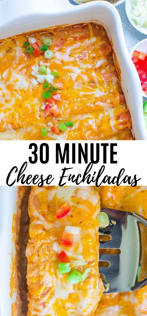 These 30 Minute Easy Cheese Enchiladas are simply the best! Made with only 6 ingredients- these are super cheesy and smothered in a Sour Cream Enchilada Sauce. #enchiladas #mexicanfood #cheese #cheeseenchiladas #tortillas #dinner #easyreipes Cheese Enchilada Recipe, Sour Cream Enchilada Sauce, Easy Cheese Enchiladas, Baked Meals, Cream Cheese Enchiladas, Easy Enchilada Recipe, Sour Cream Enchiladas, Enchilada Recipe, Cheese Enchiladas