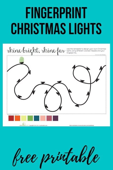 Make fingerprint art with your little ones in time for the holidays! All you need is some fingerpaint or ink pads, and this free printable. #artsandcrafts #craftsforkids #papercrafts #artprojectsforkids #art #freeprintable #educationdotcom Fingerprint Calendar, Christmas Lights Template, Christmas Light Template, Fingerprint Christmas Lights, Fingerprint Christmas, Homeschooling Elementary, Light Template, December Kindergarten, Sandy Claws