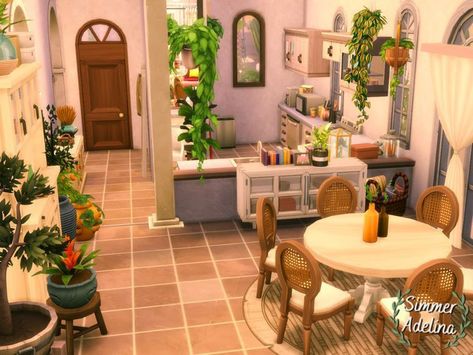 Sims 4 Island Living House Interior, Sims Kitchen Ideas Modern, Sims 4 Mediterranean House Interior, Sims 4 Spanish Style House Interior, Cottage Kitchen Sims 4, Sims 4 Mediterranean Furniture Cc, Sims 4 Breakfast Nook, Sims 4 Mediterranean Cc, Sims 4 Italian House