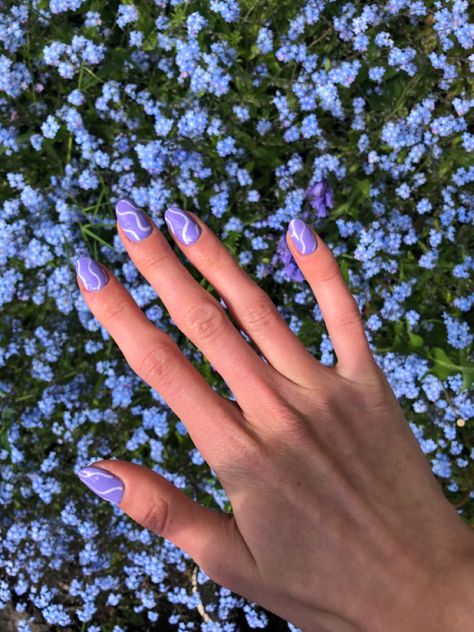 Gel Nail Designs Purple, Forget Me Not Nails, Purple Flowers Nails, Short Purple Nail Designs, Purple Swirl Nails, August Nails, Mens Nails, Purple Nail Designs, Cute Gel Nails