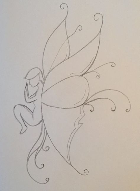 Easy Fairy Drawings Simple, Fairy Line Art, Fairy Wings Drawing, Watercolor Anemone, Simple Art Drawings, Fairy Sketch, Simple Drawing Ideas, Easy Tattoo, Sketch Simple