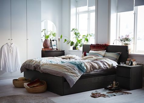 Bedroom furniture - Rooms - IKEA Dark Brown Bedroom Furniture, Malm Bedroom, Brown Bedroom Furniture, Malm Hack, Dark Brown Bedrooms, High Bed Frame, Ikea Malm Bed, Dark Bedroom Furniture, Brown Furniture Bedroom