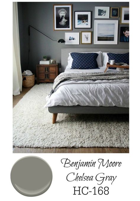 Best Gray paint for bedroom walls from Benjamin Moore Chelsea Gray Gray Paint For Bedroom, Paint For Bedroom Walls, Paint For Bedroom, Benjamin Moore Chelsea Gray, Dark Bedroom Walls, Grey Bedroom Paint, Dark Gray Bedroom, Best Gray Paint, Kids Bedroom Remodel