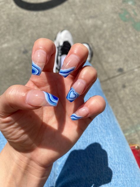 Cyan Nails, Blue Heart Nails, Blue Nails Design, Brown Acrylic Nails, Purple Acrylic Nails, Vintage Nails, Blue Acrylic Nails, Simple Acrylic Nails, Classic Nails