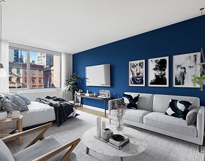 Check out new work on my @Behance profile: "Studio in Eleventh and Third, NYC" http://be.net/gallery/85137603/Studio-in-Eleventh-and-Third-NYC Bright Blue Living Room Walls, Light Colour Room Ideas, Blue Living Room Apartment, Blue Paint For Living Room, Light Blue Accent Wall Living Room, Blue Walls Living Room Decor, Accent Wall Colours, Blue Wall In Living Room, Bright Living Room Colors