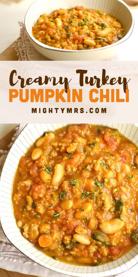 Recipe With Pumpkin Puree, Pumpkin Puree Recipes Healthy, Recipe With Pumpkin, Pumpkin Recipes Dinner, Canned Pumpkin Recipes, Puree Recipes, Turkey Pumpkin Chili, Pumpkin Chili Recipe, Pumpkin Puree Recipes