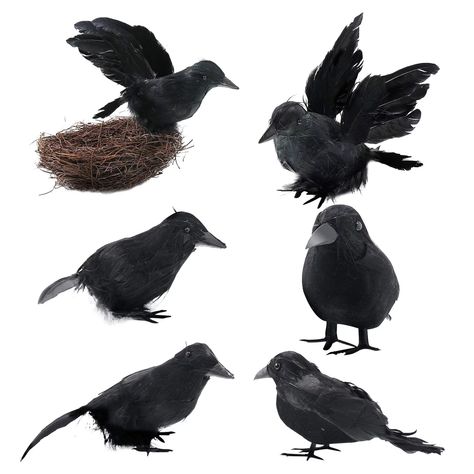 Arrives by Wed, Nov 8 Buy Fridja Halloween Black Crow Halloween Garden Garden Decoration Crow 6 Pack Plus Bird Nests Halloween Decorations at Walmart.com Raven Decor, Crow Halloween, Fake Birds, Handmade Halloween Decorations, Crow Feather, Happy Halloween Signs, Bird Nests, Scary Decorations, Hunting Decor