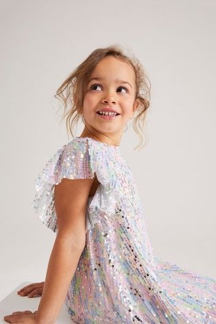 Girls Sequin Dress Kids, Rainbow Sequin Dress, Girls Sequin Dress, London Spring, Sparkle Dress, Girls Denim, Girls Party Dress, Girls Party, Kids' Dresses