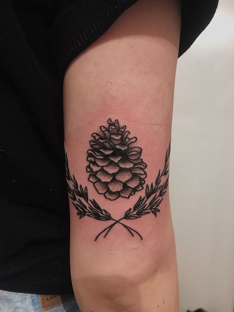 Pinecone Tattoo, Tattoo Elbow, Pine Tattoo, F Tattoo, Nature Tattoo Sleeve, Tattoo Nature, Nature Tattoo, Elbow Tattoos, Upper Arm Tattoos