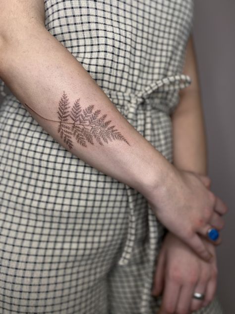 Evergreen Leaf Tattoo, Fern Tattoo Placement, Lady Fern Tattoo, Dainty Fern Tattoo, Fern Wrist Tattoo, Plant Forearm Tattoo, Fern Forearm Tattoo, Wild Tattoos For Women, Twinning Tattoos