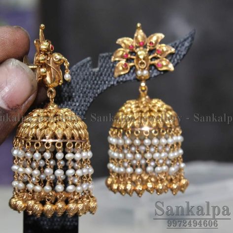 Muthyala Buttalu Earrings, Pearl Jumkha Earrings, 22 Carat Gold Jewellery, Gold Jewelry Outfits, Gold Earrings Models, Fancy Jewelry Necklace, Pearl Jewelry Design, Gold Jewelry Simple Necklace, Gold Bridal Jewellery Sets