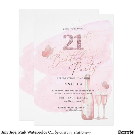 21st Invitations, Champagne Birthday, 21st Birthday Party, 21st Birthday Invitations, Bday Invitations, Champagne Bubbles, Rose Champagne, Birthday Party Celebration, Birthday Party 21