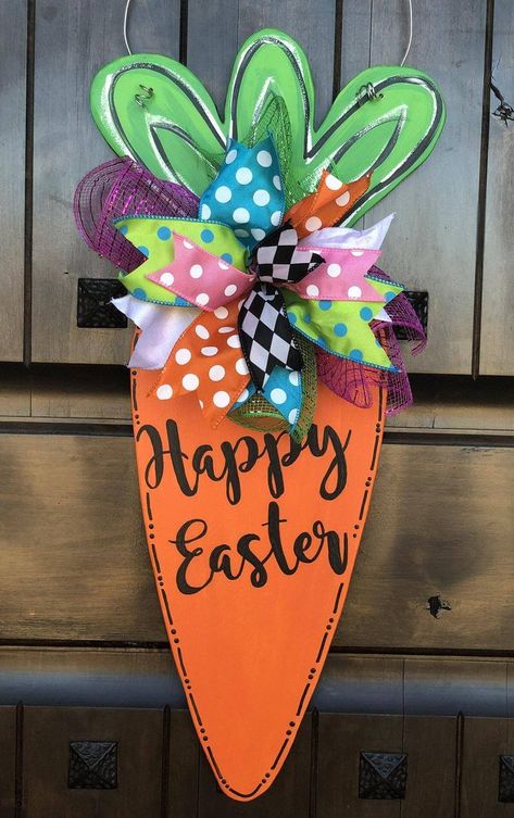 Diy Osterschmuck, Spring Door Decoration, Spring Door Hanger, Easter Wood Crafts, Easter Door Hanger, Easter Tablescapes, Easter Door, Wreath Easter, Easter Projects