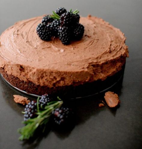 Triple Chocolate Blackberry Rosemary Silk Cake-014 Cheesecake Pan, Chocolate Filling, Triple Chocolate, Fresh Rosemary, Dark Chocolate Chips, Chocolate Mousse, Unsweetened Cocoa, Layer Cake, Baking Pans