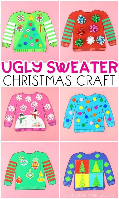 Ugly Christmas Sweater Craft, Christmas Sweater Craft, Christmas Family Feud, Christmas Party Crafts, Christmas Arts And Crafts, Ugly Christmas Sweater Party, Petite Section, Craft Activity, Preschool Christmas