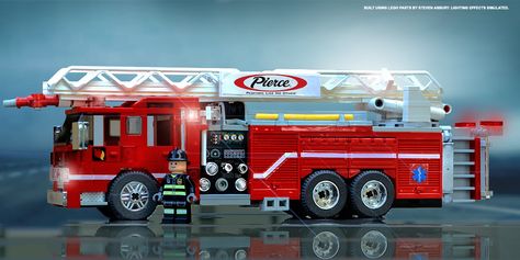 Pierce Arrow XT Engine2 | Engine 2 is a Lego model of a Pier… | Flickr Lego Police Car, Lego City Fire Truck, Walmart Toys, Lego Village, Lego Fire, Police Truck, 1st Responders, Lego Modular, Lego Craft