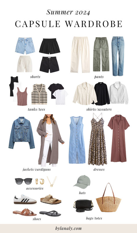 Having a capsule wardrobe as a mom can save you TONS of time and money! Here are some of my favorite capsule wardrobe pieces that will allow you to put together effortless, chic outfits this summer.  capsule wardrobe essentials, summer outfit ideas, chic summer outfits, mom style, mom fashion, capsule wardrobe outfits, capsule wardrobe summer, essential minimalist capsule wardrobe France Wardrobe Capsule, Clothes To Have In Your Wardrobe, Ten Piece Wardrobe, Summer To Fall Capsule Wardrobe, Time Capsule Outfits, Vietnam Capsule Wardrobe, Stay At Home Mom Capsule Wardrobe Summer, Midsize Summer Capsule Wardrobe, Time Capsule Wardrobe Summer