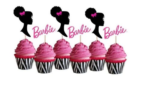 AFRO BARBIE Silhouette/LOGO Cupcake toppers Set of 24 | Etsy Barbie Party Supplies, Barbie Cupcakes, Afro Barbie, Crown Cupcake Toppers, Crown Cupcakes, Blk Women, Shower Games Bridal, Barbie Silhouette, Barbie Party Decorations