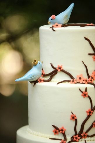 blue love birds on wedding cake Bridal Cake Topper, Bird Themed Wedding, Unfrosted Cake, Wedding Cake Birds, Bird Cake Toppers, Wedding Birds, Bird Cake, Wedding Anniversary Cakes, Bird Cakes