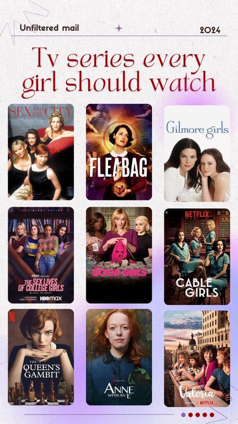 That Girl Movies To Watch, Tv Show Recs, Fashion Movies To Watch, Good Shows To Watch, Girl Watching Tv, Girly Series, Movies And Series To Watch, Movie Watch List, Gilmore Girls Movie