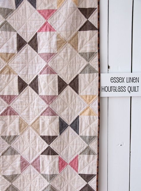 Essex Linen Hourglass Quilt Half Square Triangle Quilts Pattern Sewing Patterns, How To Pick Colors For A Quilt, Bumble Bee Quilt Pattern, Timeless Quilt Patterns, Hour Glass Quilt Pattern, Modern Farmhouse Quilt Patterns, Farmhouse Quilt Ideas, Neutral Quilts Ideas, Quilt Patterns Beginner