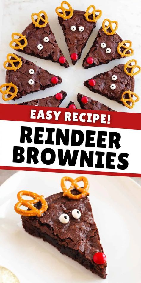 Christmas Desserts To Make With Kids, Christmas Class Treats, Reindeer Brownies, Easy Christmas Treat, Reindeer Brownie, Class Treats, Kids Food Crafts, Christmas Brownies, Brownies From Scratch