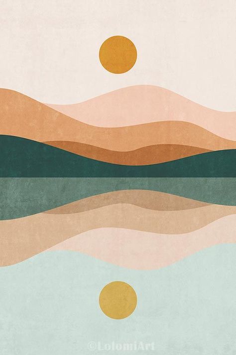 Retro Mountain Art, Easy Minimalist Painting, Colourful Mountains, Minimalist Wall Painting, Bedroom Wall Art Above Bed, Sun And Mountain, Art Prints Bedroom, Boho Art Painting, Boho Art Prints