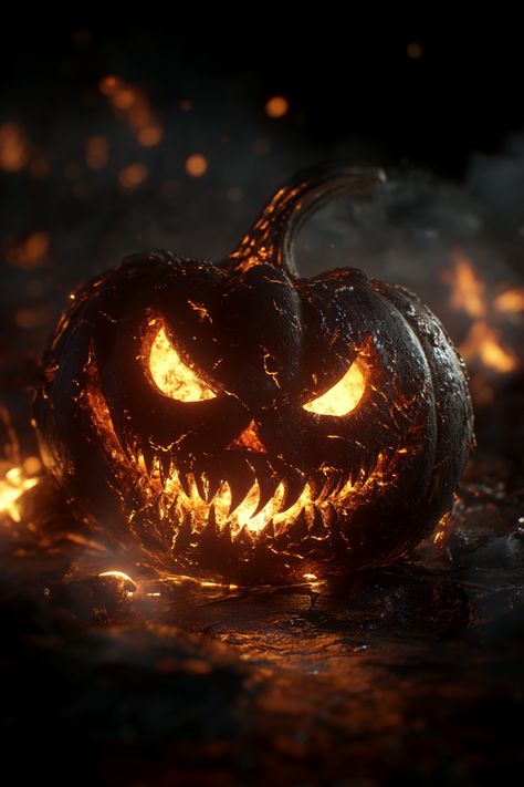 Realistic pumpkin with fiery eyes and mouths on a solo setting on Halloween Black Halloween Pumpkins, Jack O Lantern Scary, Fantasy Gardens, Scary Pumpkins, Chaotic Energy, Halloween Monsters, Remember The Fallen, Halloween Gif, Halloween Wallpaper Iphone