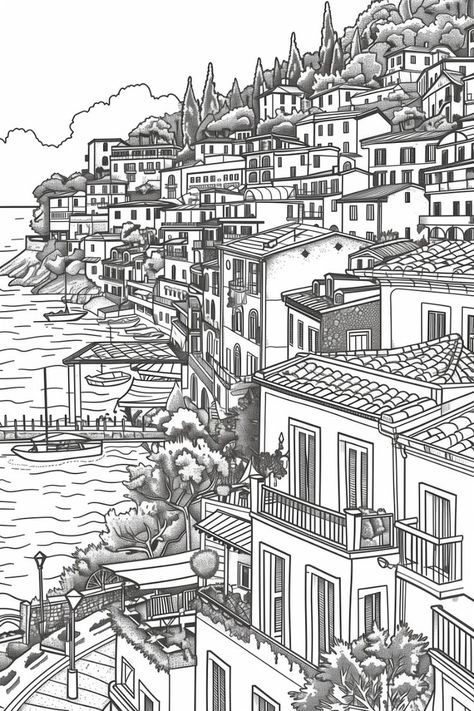 https://pin.it/2sGkgRSh0 Architecture Coloring Pages, Coloring Pages Abstract, Master Sketches, Iphone Wallpaper Vintage Hipster, Colouring Sheets For Adults, Italy Culture, Coloring Pages Adult, Secret Garden Coloring Book, Italian Town