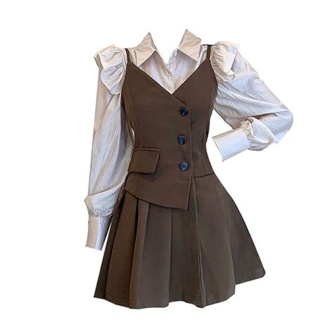 Spring Autumn Women Fashion Blazers Shirts Mini Dress 1 or Three Piece Set Korean Lady Loose Suit Pleated Skirt Dress, Estilo Preppy, Dresses Xxl, Sling Dress, Brown Dress, Skirt Design, College Outfits, French Style, Dress For Women