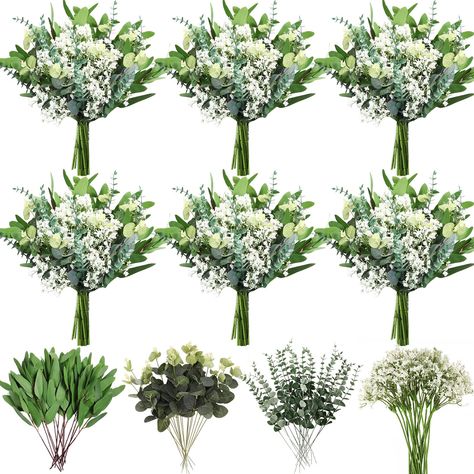 PRICES MAY VARY. Generous Package for Comprehensive Decor: the wedding bouquet set includes 60 delightful baby's breath flowers, along with 15 green eucalyptus stems, 15 dark green eucalyptus stems, and 10 frosted eucalyptus stems; This package avails adequate decor material for a variety of applications to create a consistent elegant theme throughout Quality Material: the mixed baby breath flowers and eucalyptus bouquet are thoughtfully designed with materials that emphasize durability and soph Wedding Bouquets Greenery, Frosted Eucalyptus, Eucalyptus Stems, Elegant Theme, Eucalyptus Bouquet, Breath Flowers, Faux Eucalyptus, Artificial Floral Arrangements, Eucalyptus Leaf