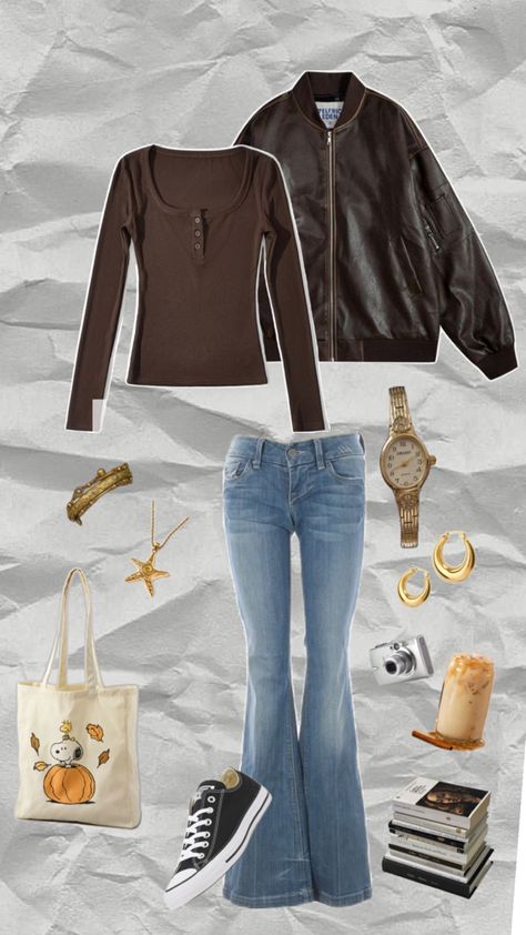 #fall #autumn #brown #fit #outfit #aesthetic #chai #latte #snoopy #books #leaves #golden #converse Brown Fall, Chai Latte, Outfit Aesthetic, Fall Autumn, Aesthetic Clothes, Converse, Snoopy, Books, Clothes