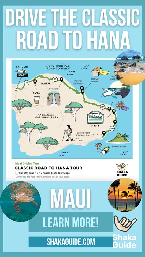 Road to Hana Maps - Stops, Points of Interest + Alternate Routes Road To Hana Map, Hana Highway Maui, Maui Map, Hawaii Vacation Tips, Hana Highway, Map Pins, Hana Maui, Haleakala National Park, Maps For Kids